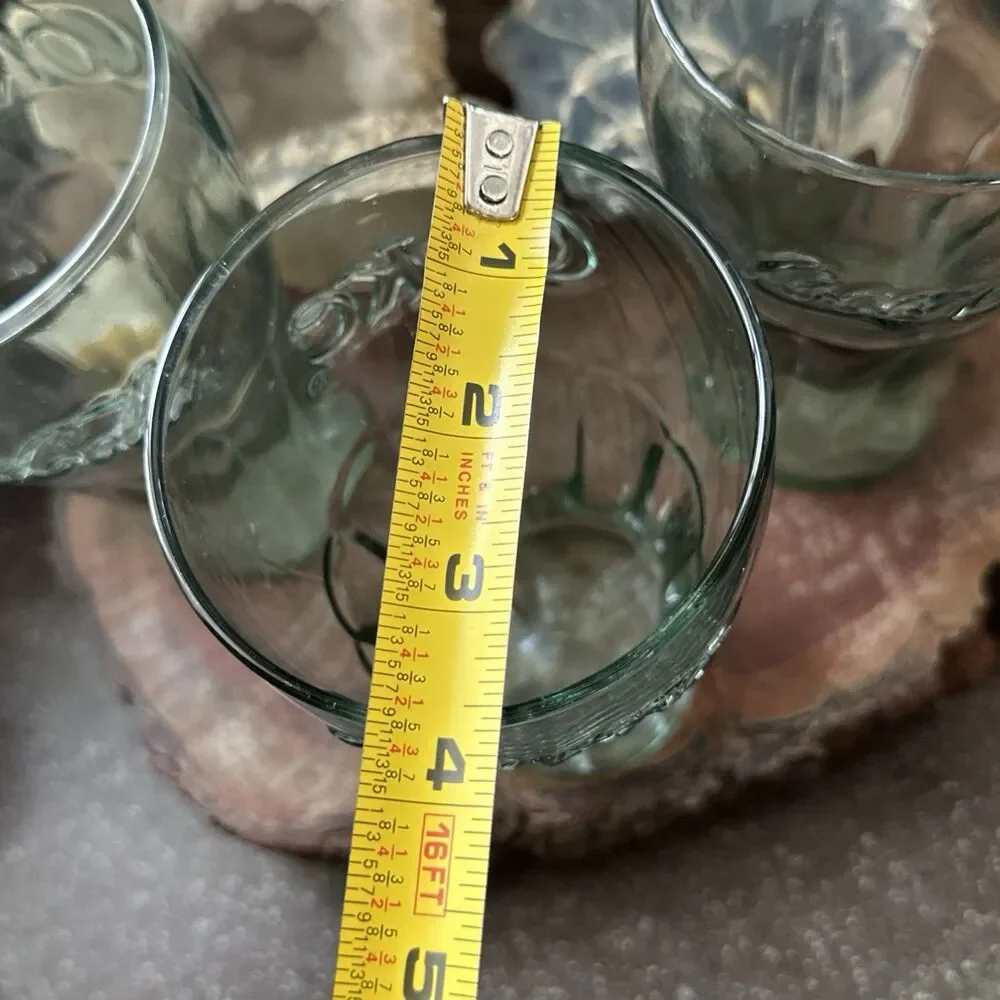 Coca Cola Contour Drinking Glasses Set of 3 Green Embossed Logo 7” Tall Large